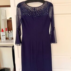 Alex Evenings Navy Sheath Crepe Dress